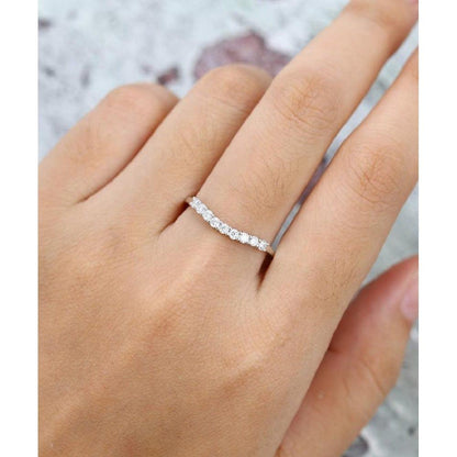 White Gold Curved Vintage Stacking Matching Bridal Moissanite Wedding Band - JBR Jeweler