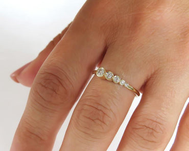 Yellow Gold Five Stone Asymmetric Bezel Set Moissanite Diamond Wedding Ring Band - JBR Jeweler