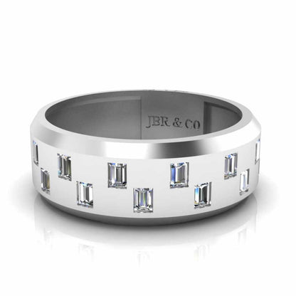 Zigzag Pattern Bezel Set Sterling Silver Men's Wedding Band - JBR Jeweler