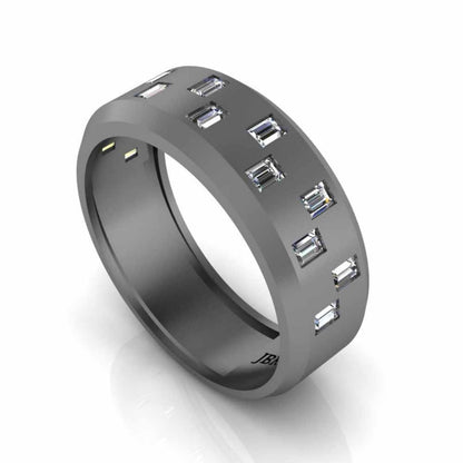 Zigzag Pattern Bezel Set Sterling Silver Men's Wedding Band - JBR Jeweler