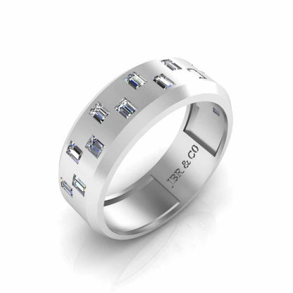 Zigzag Pattern Bezel Set Sterling Silver Men's Wedding Band - JBR Jeweler