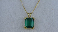 14K Gold Emerald Cut Green Gemstone May Birthstone Pendant Necklace for Gift
